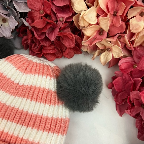 Infant Baby Pink Striped Winter Hat & Ring Scarf Set - Picture 6 of 16